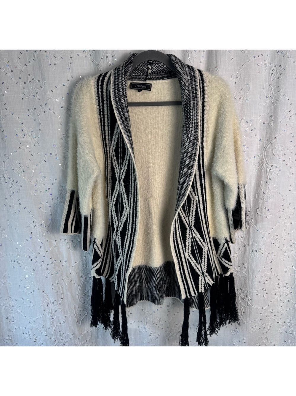 Minkas Open Front Boho Fringe Cardigan Sweater XL